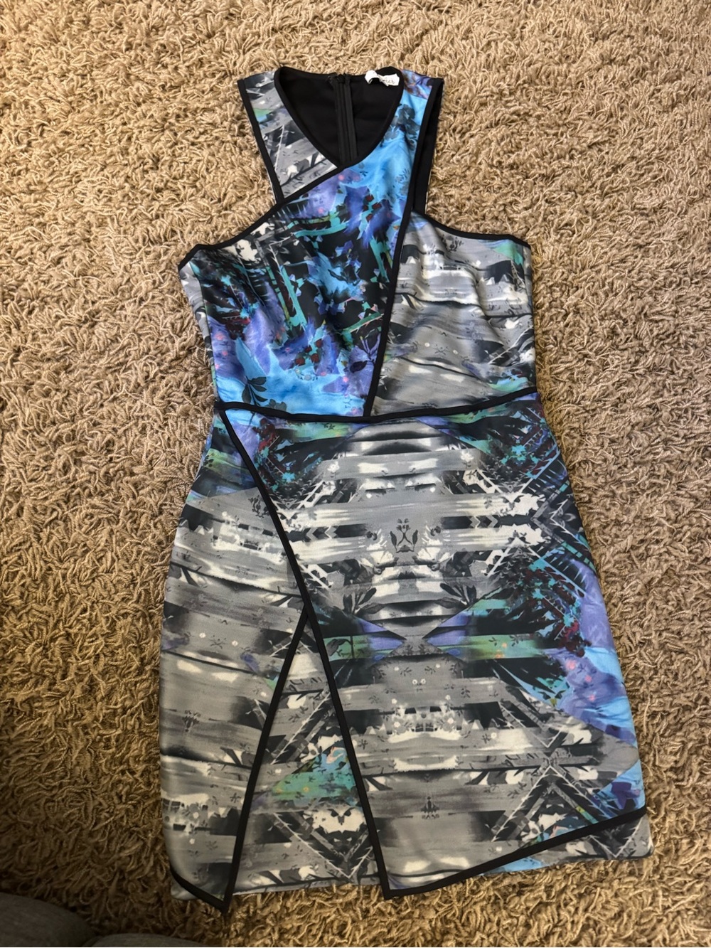 Parker Blue, Black & Gray Abstract Racerback Mini Dress